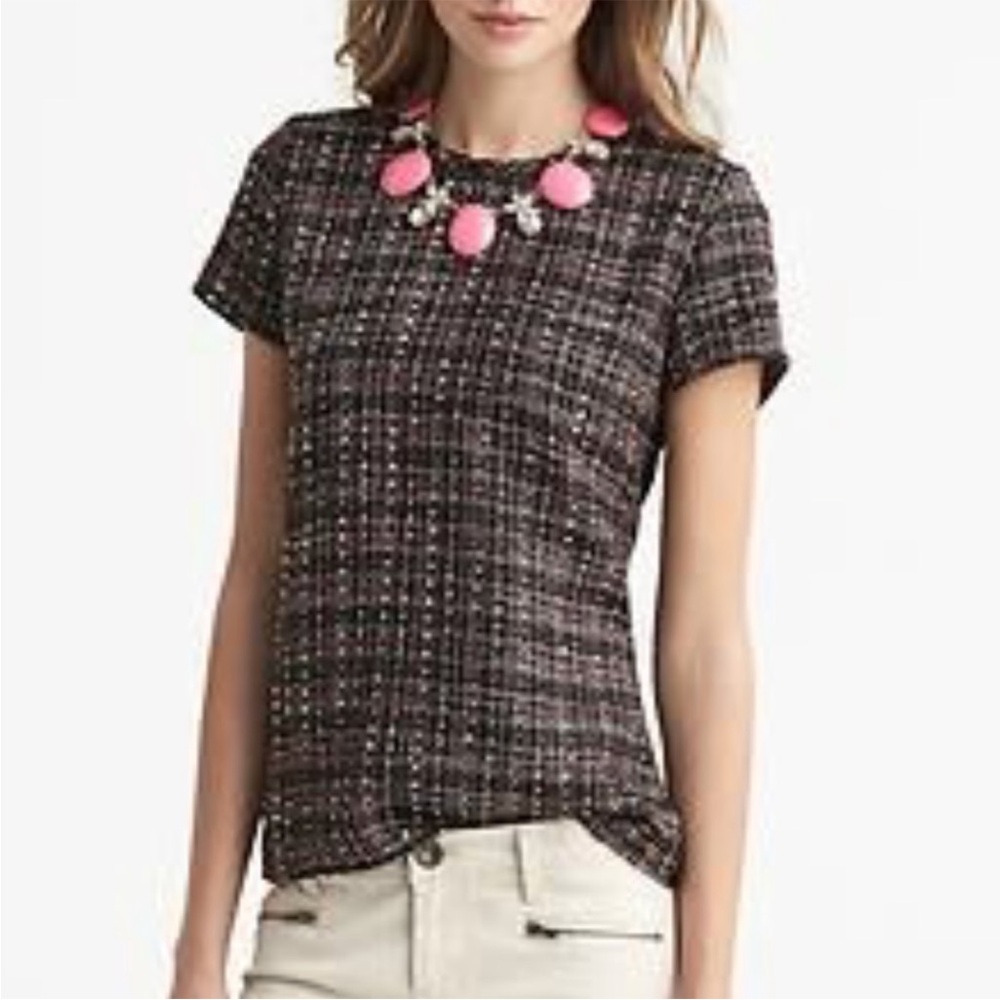 Banana Republic Tweed Pink Black Mixed Media Short Sleeve Too Extra Small